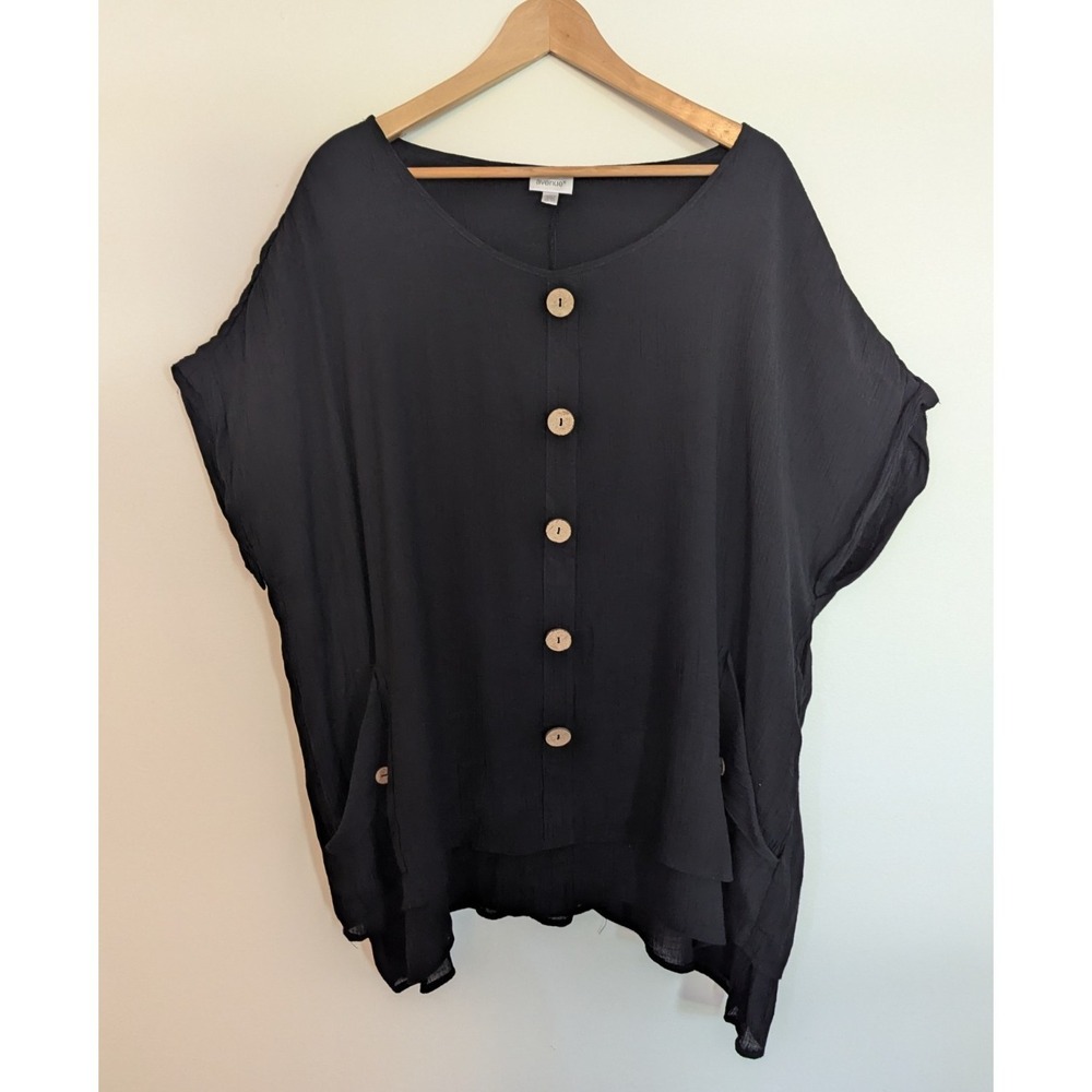 Avenue Brianna Button Top Plus Sz 22 24 Lagenlook Faux Wood Blouse Layered Gauzy
